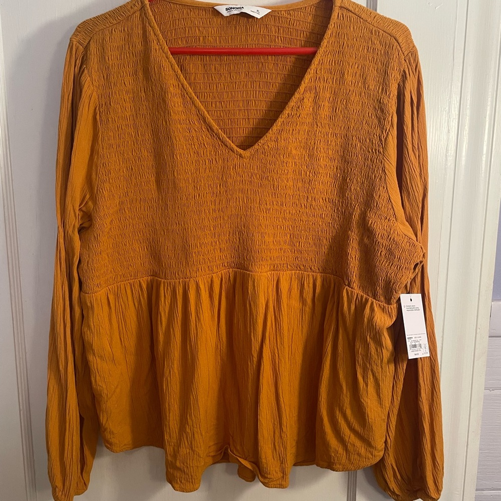 Womens Sonoma Smocked Bodice Peasant Top(Brassy Gold)